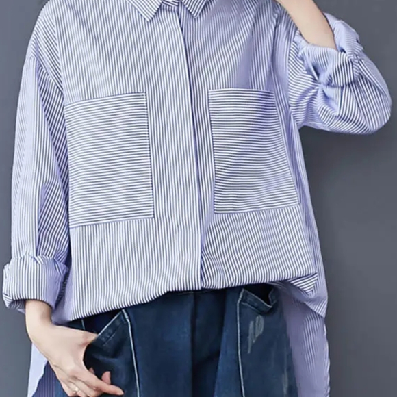 NWT Blue And White Striped Button Up Shirt - Picture 2 of 5